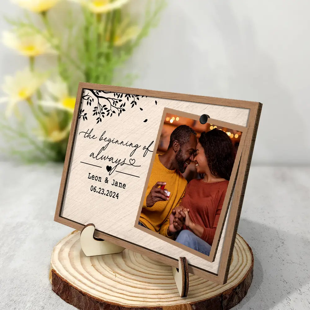 Engaged,Married ,Gift For Wife,Gift For Couples,Gift For Husband,Love - Custom Photo Engaged Married Couple - Personalized 2-Layered Wooden Plaque With Stand