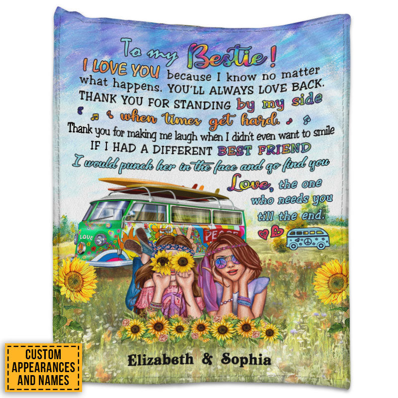 Hippie Bestie When Times Get Hard Custom Blanket, Bff Blanket, Gift For Friends