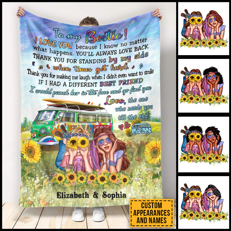 Hippie Bestie When Times Get Hard Custom Blanket, Bff Blanket, Gift For Friends