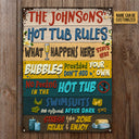 Hot Tub Rules What Happens Here Custom Classic Metal Signs, Hot Tub Decorating Ideas