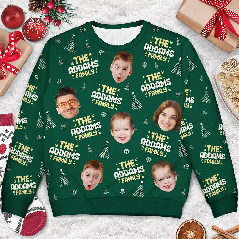 Christmas,Family,Custom Photo,Happy - Custom Photo Family Name - Personalized Unisex Ugly Sweater