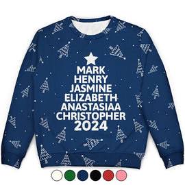 Family - Christmas Tree Family Bestie Coworker Custom Name - Personalized Unisex Ugly Sweater