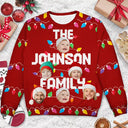 Christmas,Custom Photo,Family,Continue Shopping,Happy - Custom Photo Christmas Light Family Name - Personalized Unisex Ugly Sweater