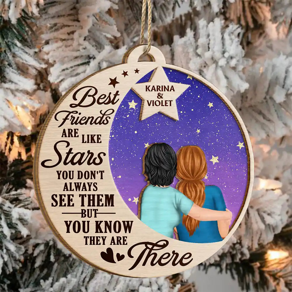 Bestie, Gift For Bestie - Best Friends Are Like Stars - Personalized 2-Layered Wooden Ornament