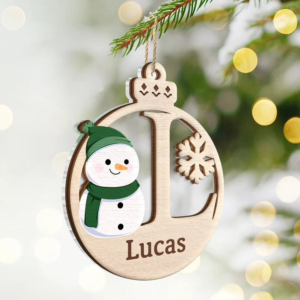 Gift For Kids - Christmas Snowman Monogram - Personalized 2-Layered Mix Ornament