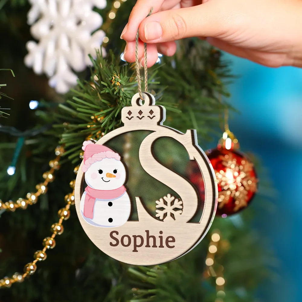 Gift For Kids - Christmas Snowman Monogram - Personalized 2-Layered Mix Ornament