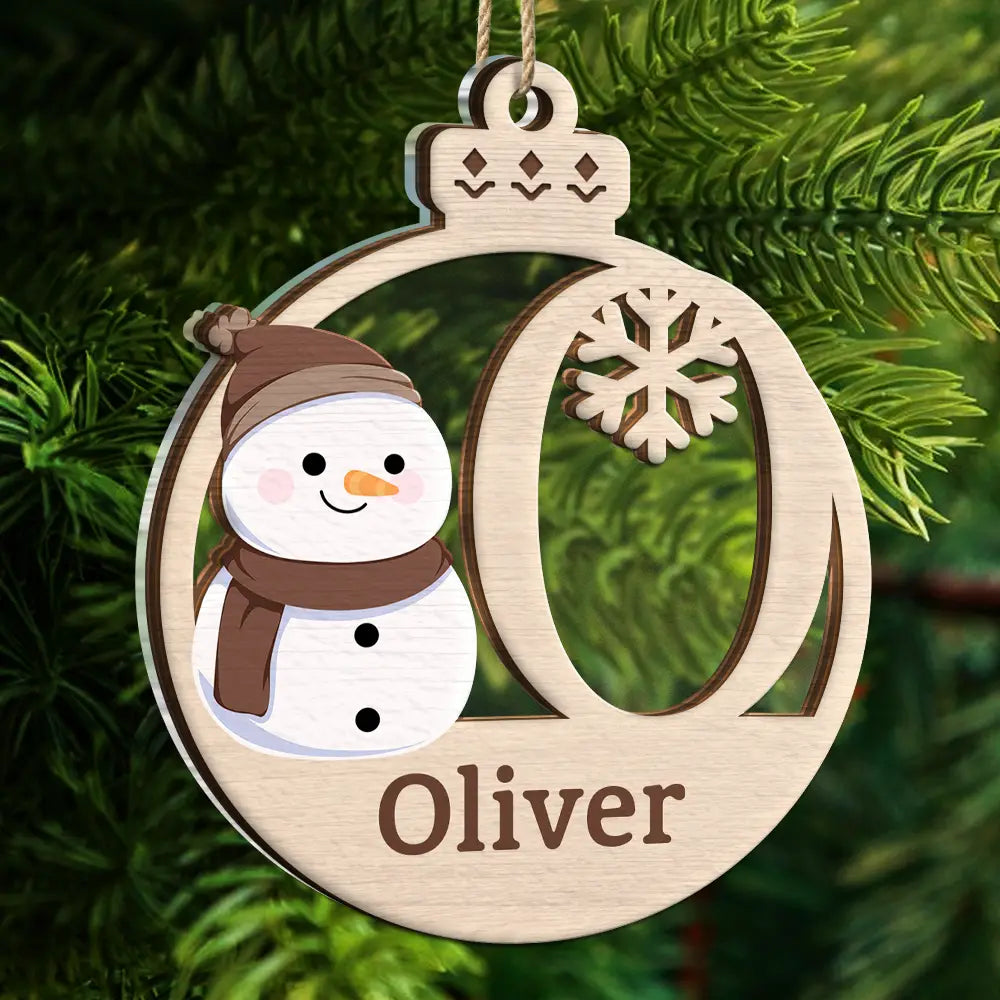 Gift For Kids - Christmas Snowman Monogram - Personalized 2-Layered Mix Ornament