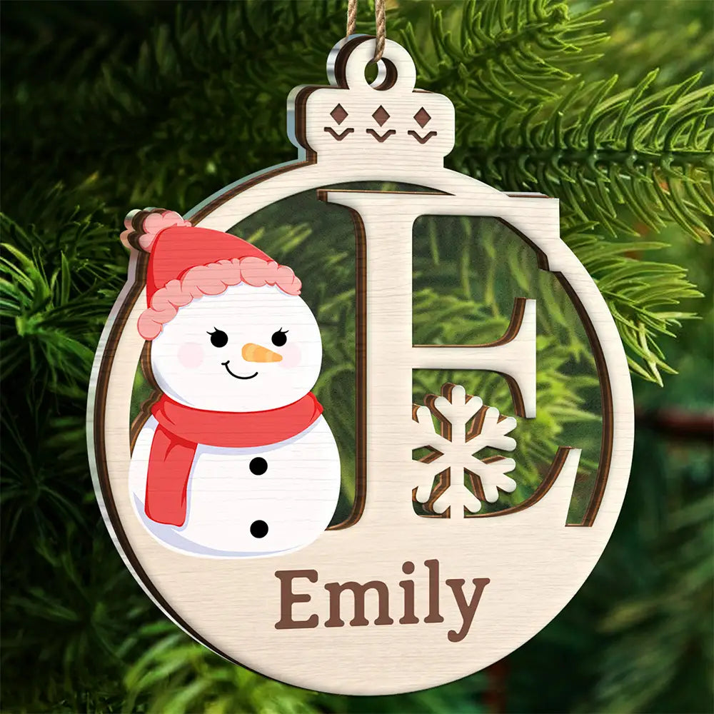 Gift For Kids - Christmas Snowman Monogram - Personalized 2-Layered Mix Ornament