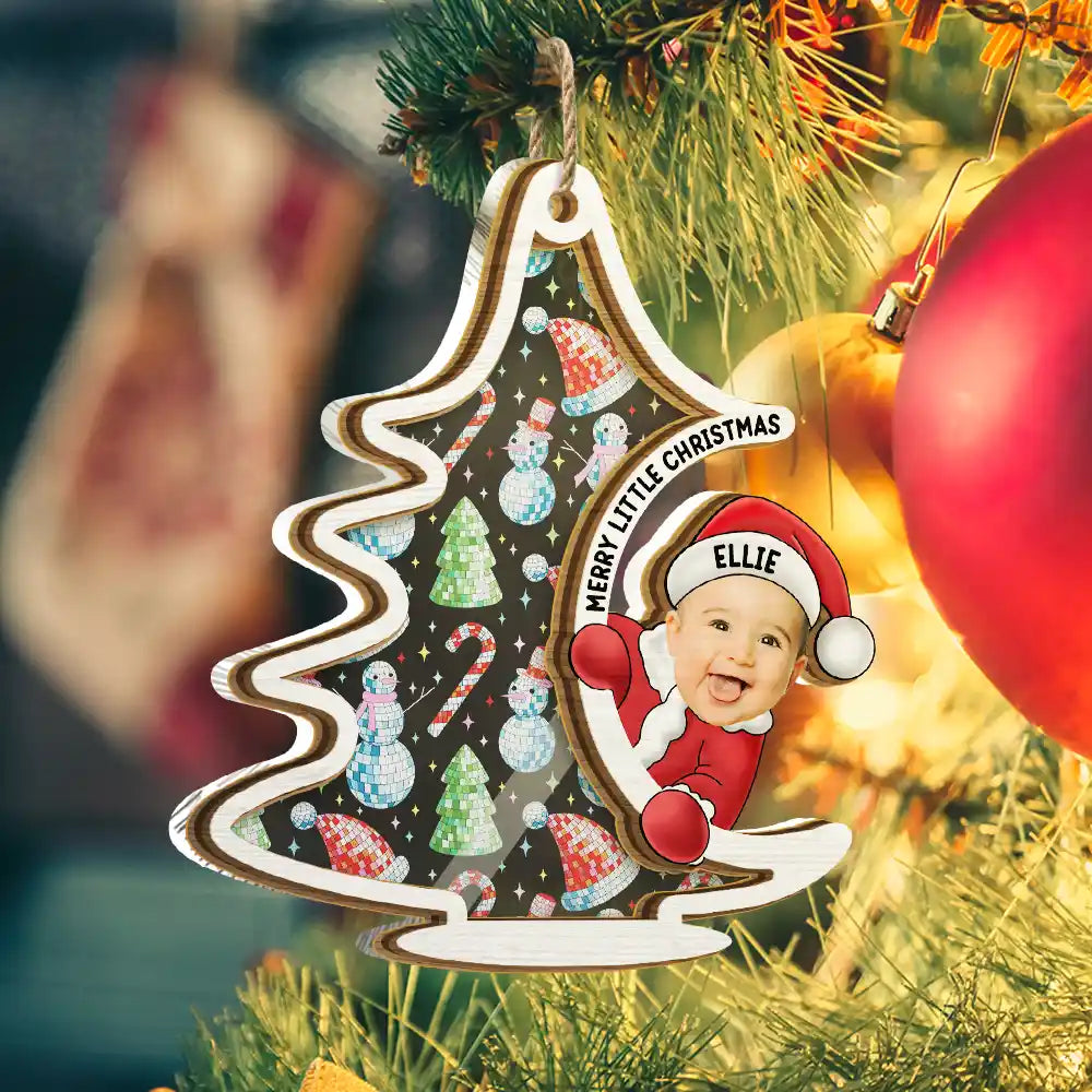 Gift For Kids, New Baby - Custom Photo Christmas Tree Baby Santa - Personalized Suncatcher Ornament