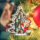 Gift For Kids, New Baby - Custom Photo Christmas Tree Baby Santa - Personalized Suncatcher Ornament