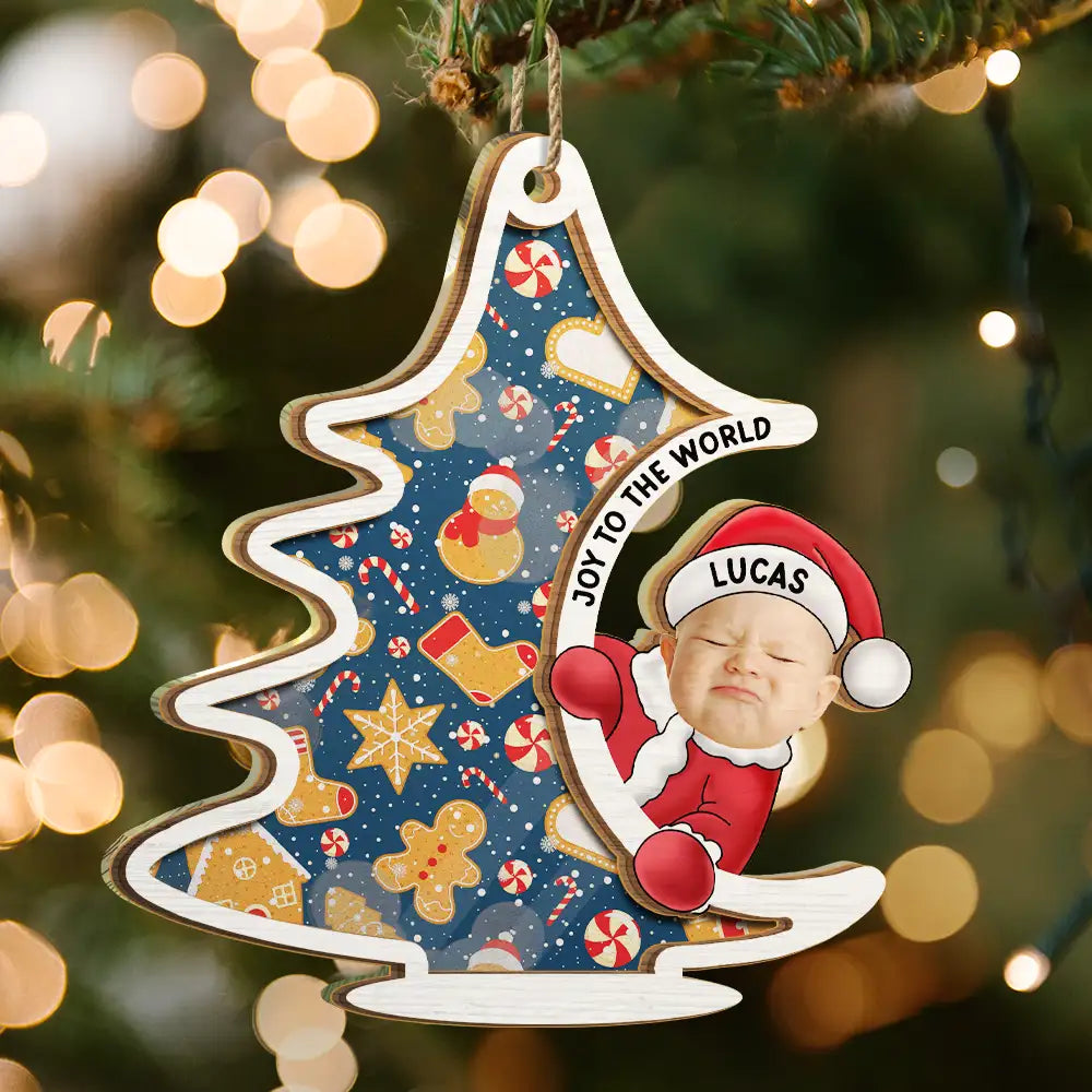 Gift For Kids, New Baby - Custom Photo Christmas Tree Baby Santa - Personalized Suncatcher Ornament