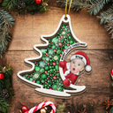 Gift For Kids, New Baby - Custom Photo Christmas Tree Baby Santa - Personalized Suncatcher Ornament