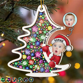 Gift For Kids, New Baby - Custom Photo Christmas Tree Baby Santa - Personalized Suncatcher Ornament