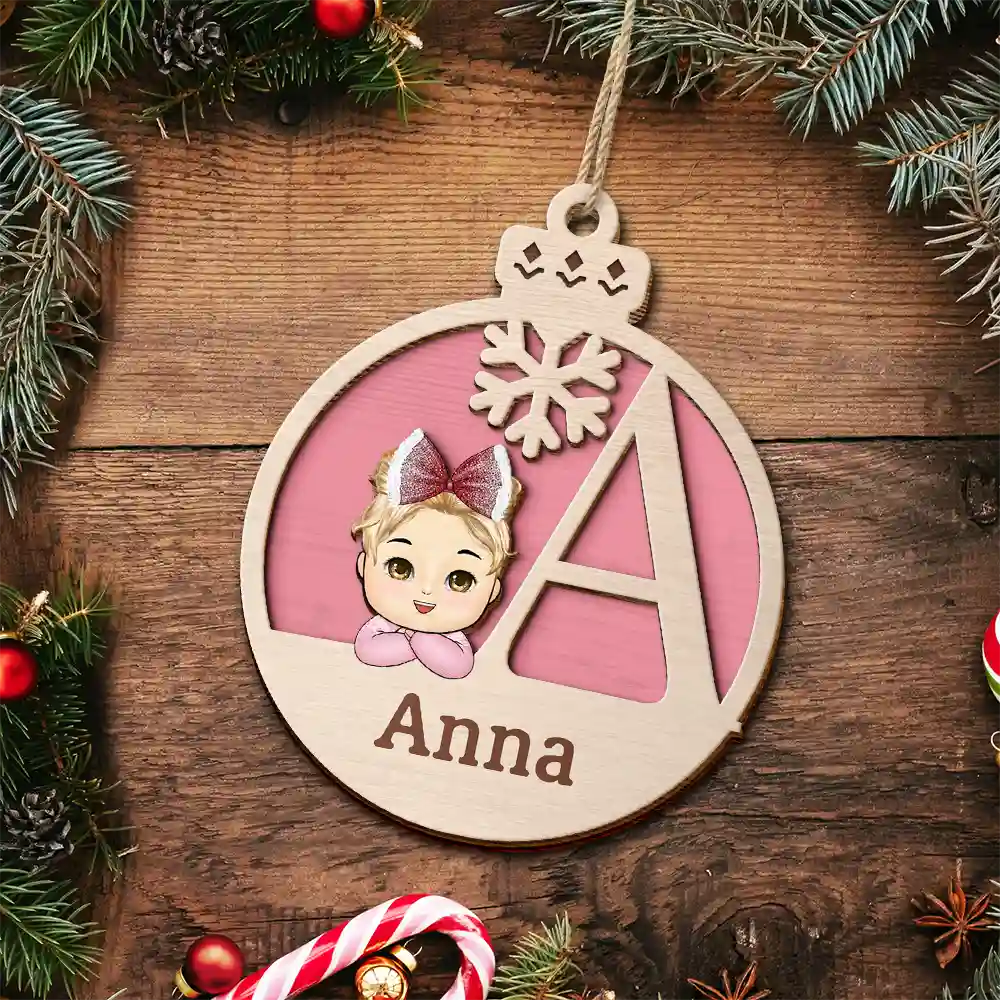 Gift For Kids - Christmas Kids Monogram - Personalized 2-Layered Wooden Ornament