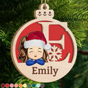 Gift For Kids - Christmas Kids Monogram - Personalized 2-Layered Wooden Ornament