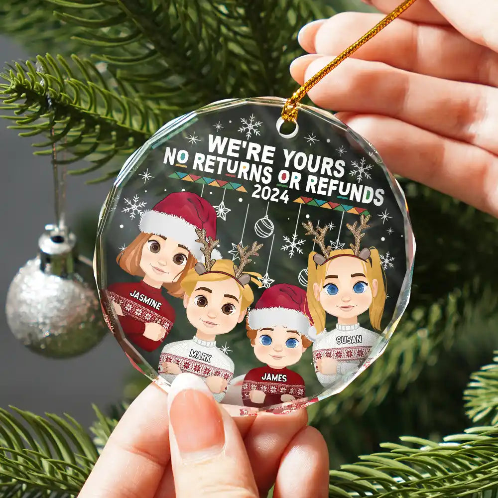 Gift For Grandparents, Gift For Kids - Christmas Grandkids We're Yours No Returns - Personalized Circle Glass Ornament