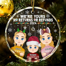 Gift For Grandparents, Gift For Kids - Christmas Grandkids We're Yours No Returns - Personalized Circle Glass Ornament