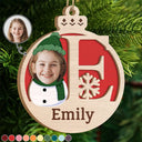 Gift For Kids - Custom Photo Christmas Snowman Monogram - Personalized 2-Layered Wooden Ornament