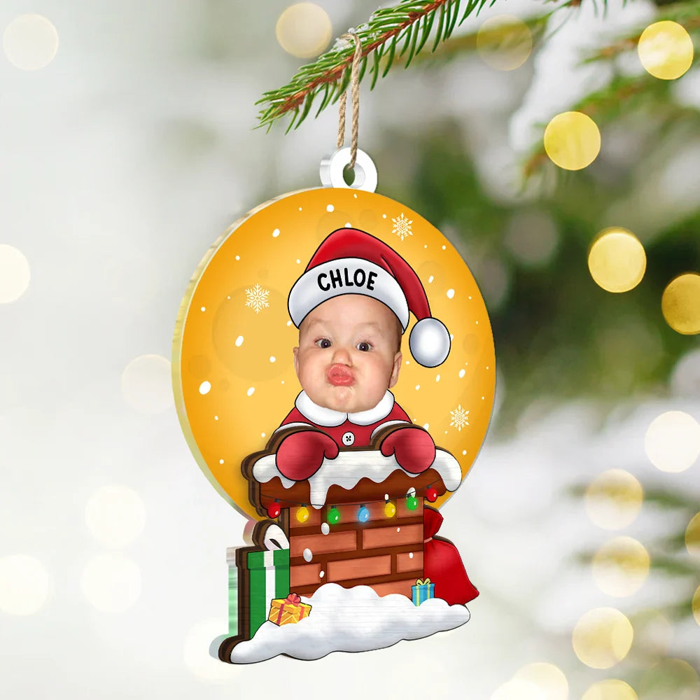 New baby, New Dad, New Mom - Custom Photo Christmas Santa Baby Down The Chimney - Personalized 2-Layered Mix Ornament