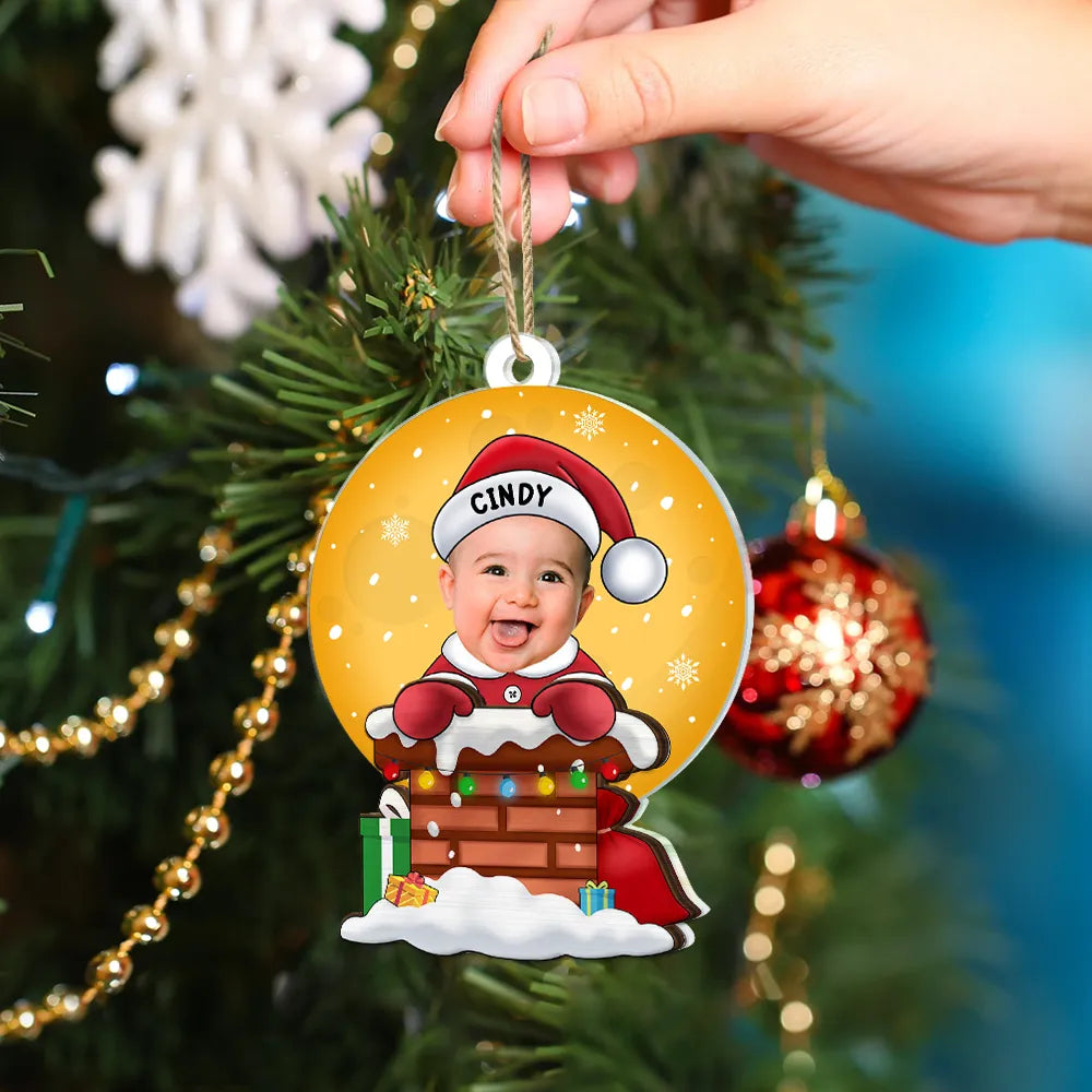 New baby, New Dad, New Mom - Custom Photo Christmas Santa Baby Down The Chimney - Personalized 2-Layered Mix Ornament