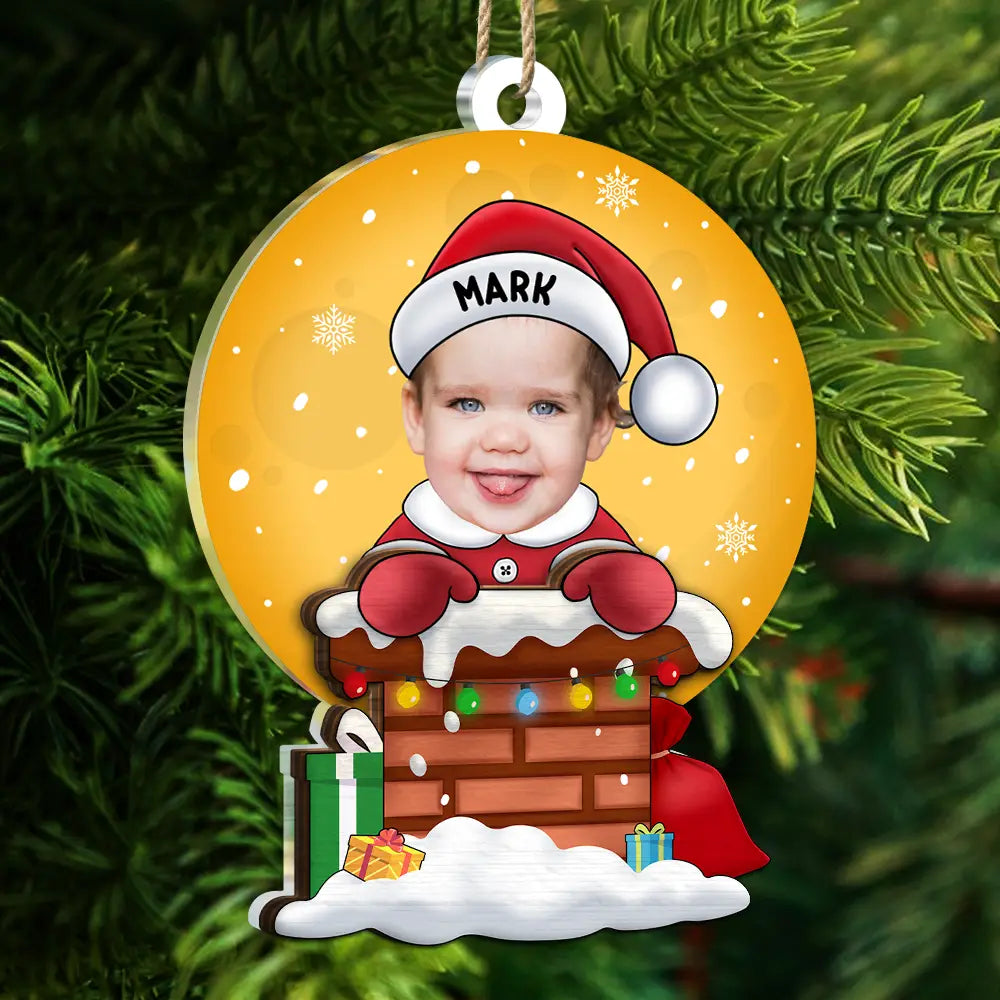 New baby, New Dad, New Mom - Custom Photo Christmas Santa Baby Down The Chimney - Personalized 2-Layered Mix Ornament