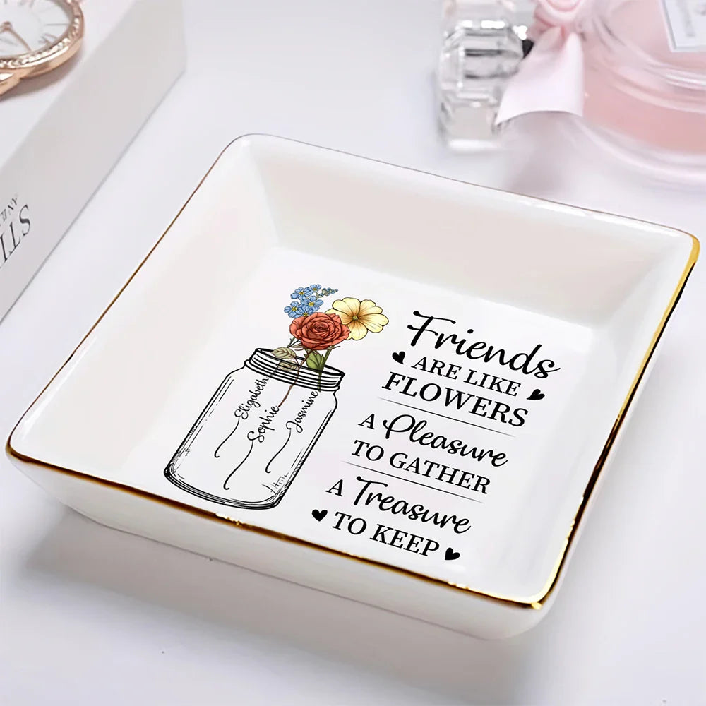 Gift For Bestie - Birth Month Flowers A Treasure To Keep - Personalized Ring Dish