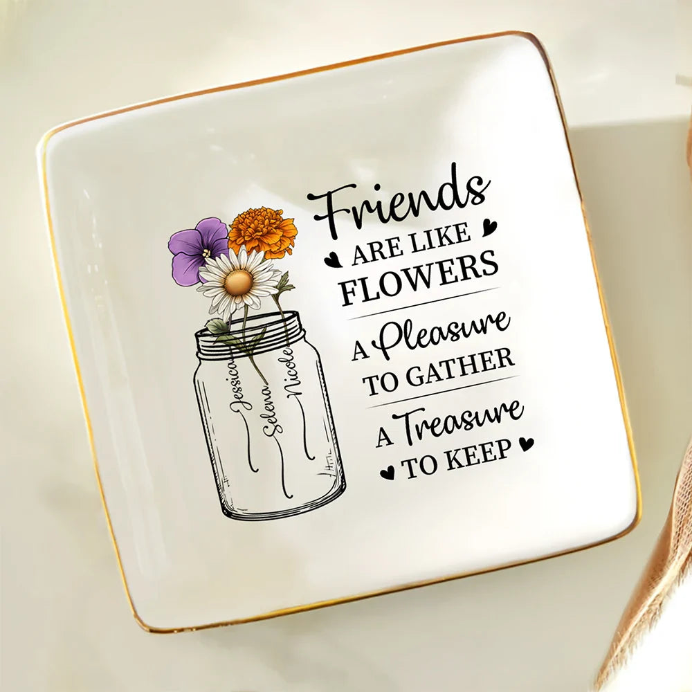 Gift For Bestie - Birth Month Flowers A Treasure To Keep - Personalized Ring Dish