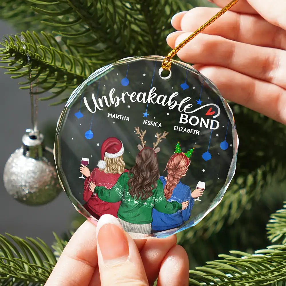 Christmas,Gift For Bestie,Happy - Christmas Bestie Unbreakable Bond - Personalized Circle Glass Ornament