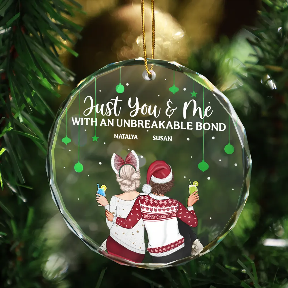 Christmas,Gift For Bestie,Happy - Christmas Bestie Unbreakable Bond - Personalized Circle Glass Ornament