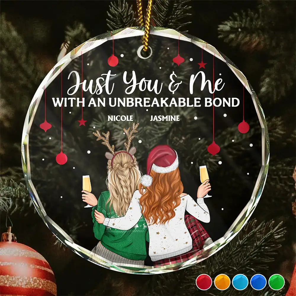 Christmas,Gift For Bestie,Happy - Christmas Bestie Unbreakable Bond - Personalized Circle Glass Ornament