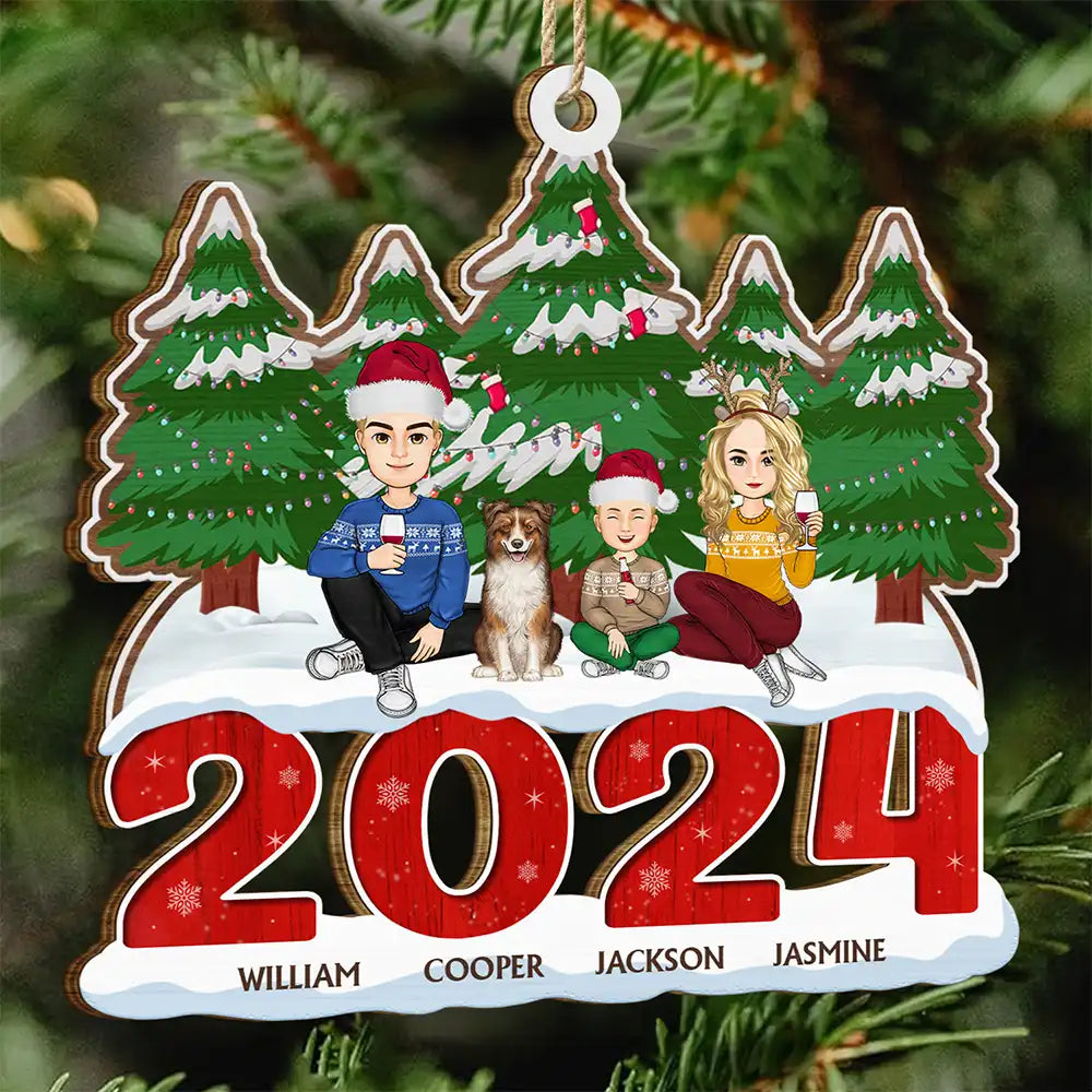 2024 Christmas Small Family A Whole Lot Of Love - Personalized Wooden Cutout Ornament