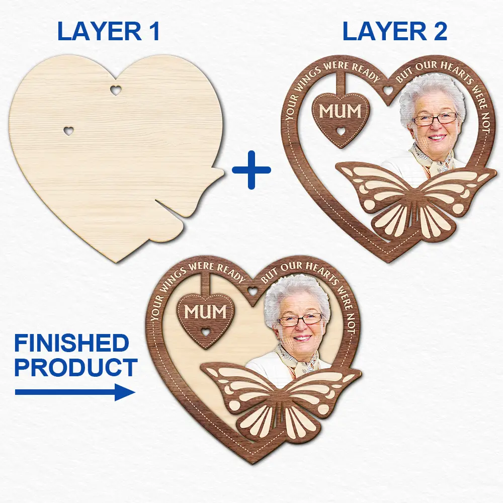 Memorial - Custom Photo Your Wings Were Ready But Our Hearts Were Not - Personalized 2-Layered Wooden Ornament