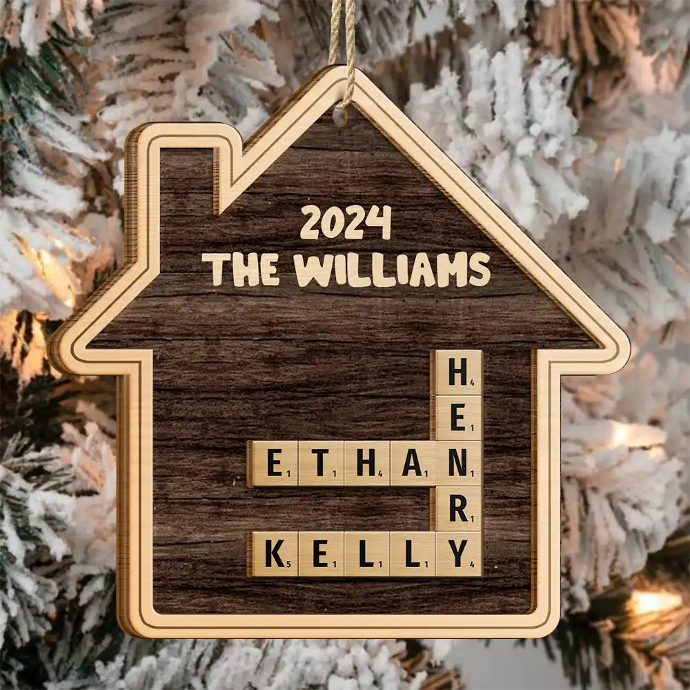 Christmas,Family,Love - Christmas Family House Crossword Scrabble - Personalized 2-Layered Wooden Ornament