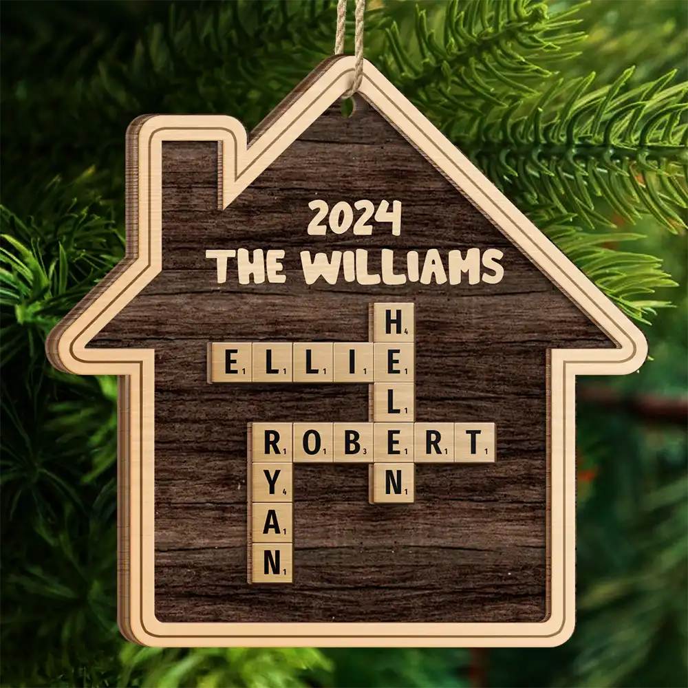 Christmas,Family,Love - Christmas Family House Crossword Scrabble - Personalized 2-Layered Wooden Ornament