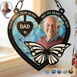 Memorial - Custom Photo Your Wings Were Ready - Personalized Window Hanging Suncatcher Ornament