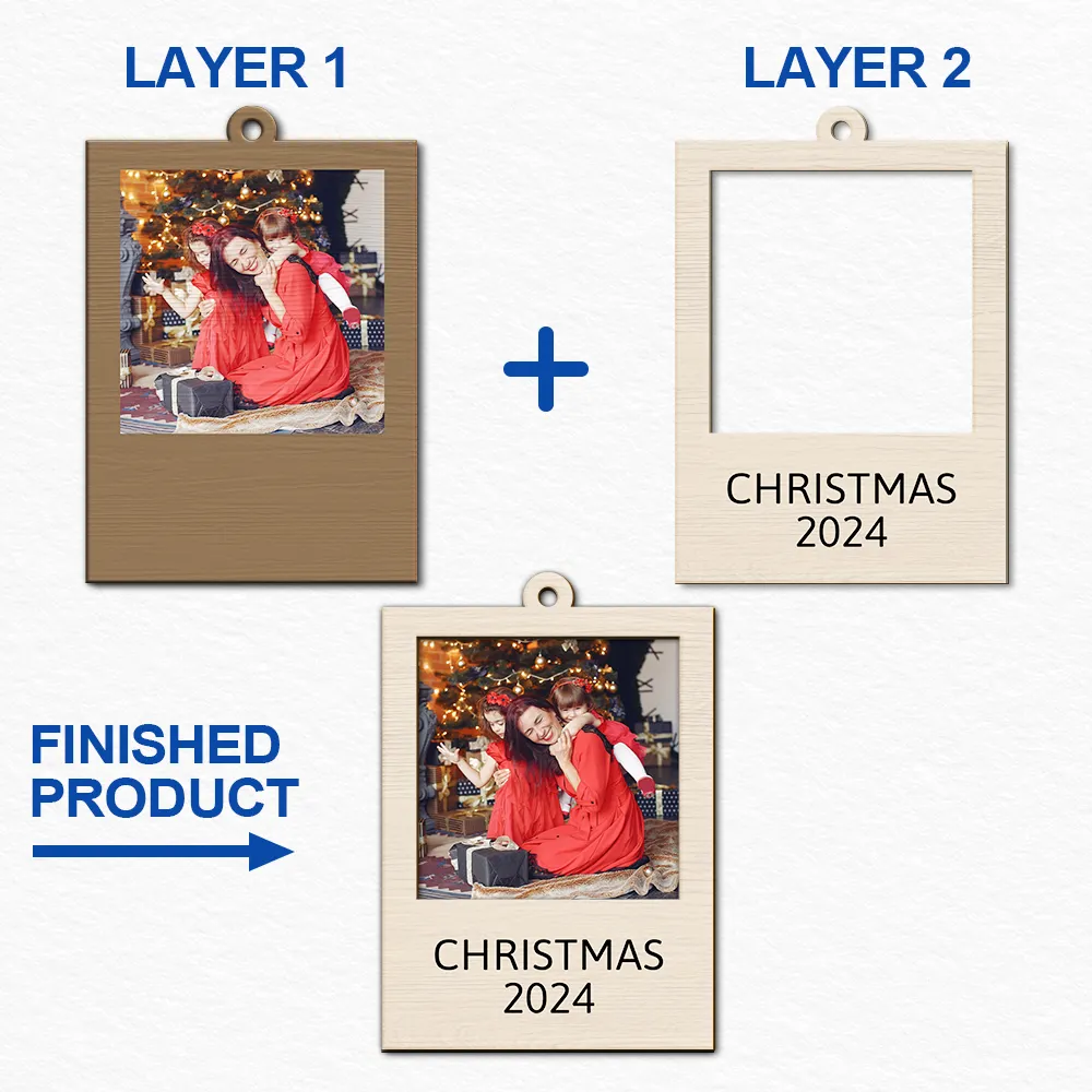 Family - Custom Photo Strip Family Christmas - Personalized 2-Layered Wooden Ornament