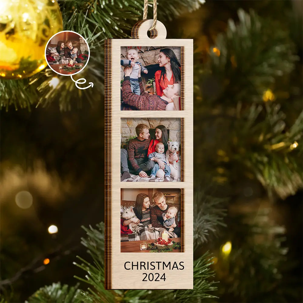 Family - Custom Photo Strip Family Christmas - Personalized 2-Layered Wooden Ornament