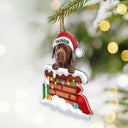 Dog Lovers, Dog Mom, Dog Dad - Custom Photo Christmas Santa Dog Down The Chimney - Personalized Cutout Acrylic Ornament