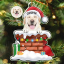 Dog Lovers, Dog Mom, Dog Dad - Custom Photo Christmas Santa Dog Down The Chimney - Personalized Cutout Acrylic Ornament