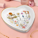 Gift For Grandma, Gift For Mother, Gift For Sisters, Gift For Bestie, Family - Birth Flowers In Bloom For Besties, Sisters, Mother, Grandma - Personalized Heart Ring Dish
