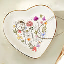 Gift For Grandma, Gift For Mother, Gift For Sisters, Gift For Bestie, Family - Birth Flowers In Bloom For Besties, Sisters, Mother, Grandma - Personalized Heart Ring Dish
