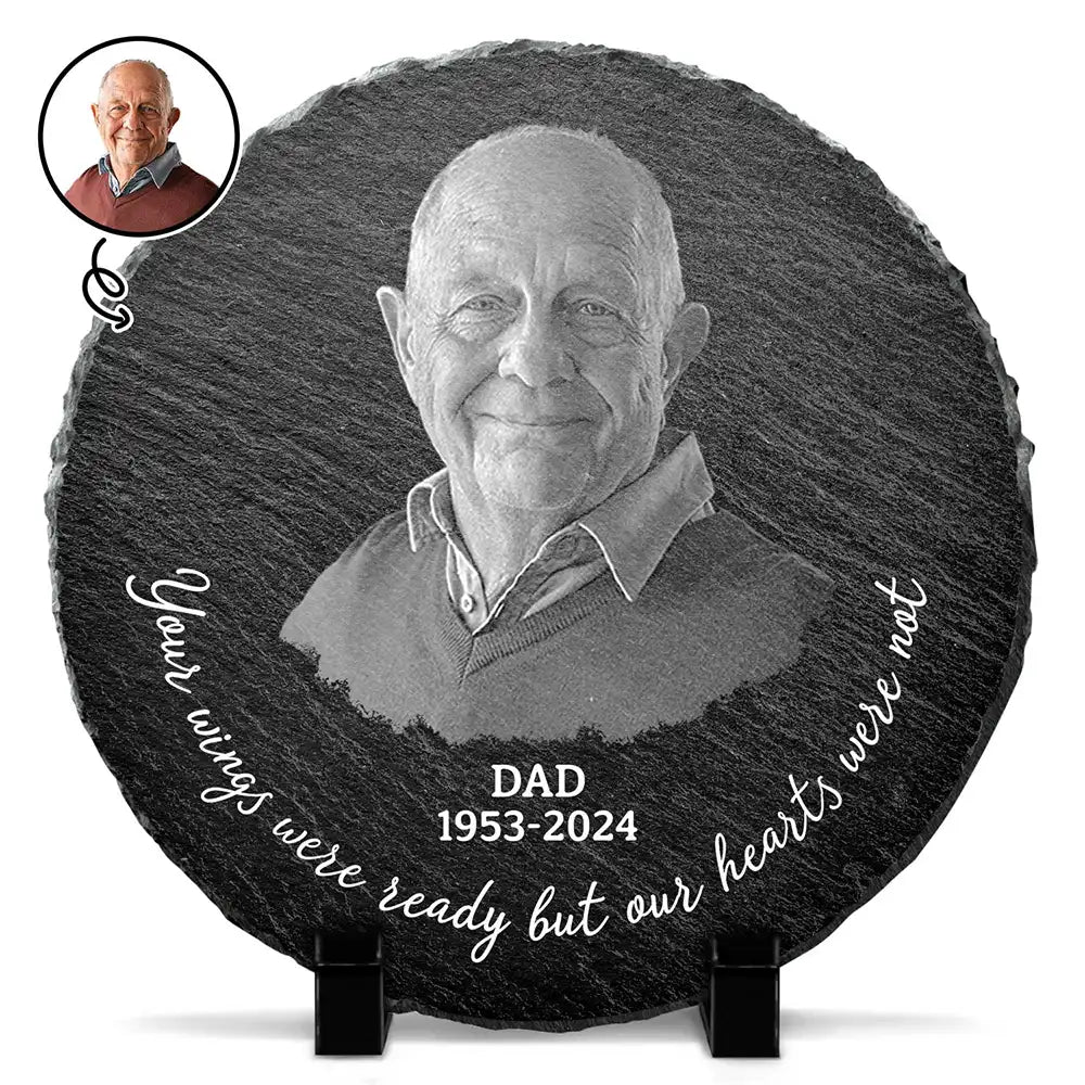 Family - Custom Photo Memorial Your Wings Were Ready - Personalized Circle Memorial Garden Stone