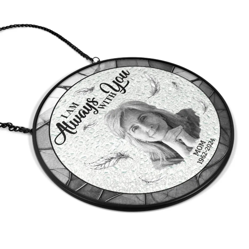 Memorial, Family - Custom Photo Memorial Always In Our Hearts - Personalized Stained Glass Window Hanging Suncatcher