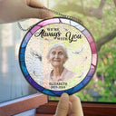 Memorial, Family - Custom Photo Memorial Always In Our Hearts - Personalized Stained Glass Window Hanging Suncatcher