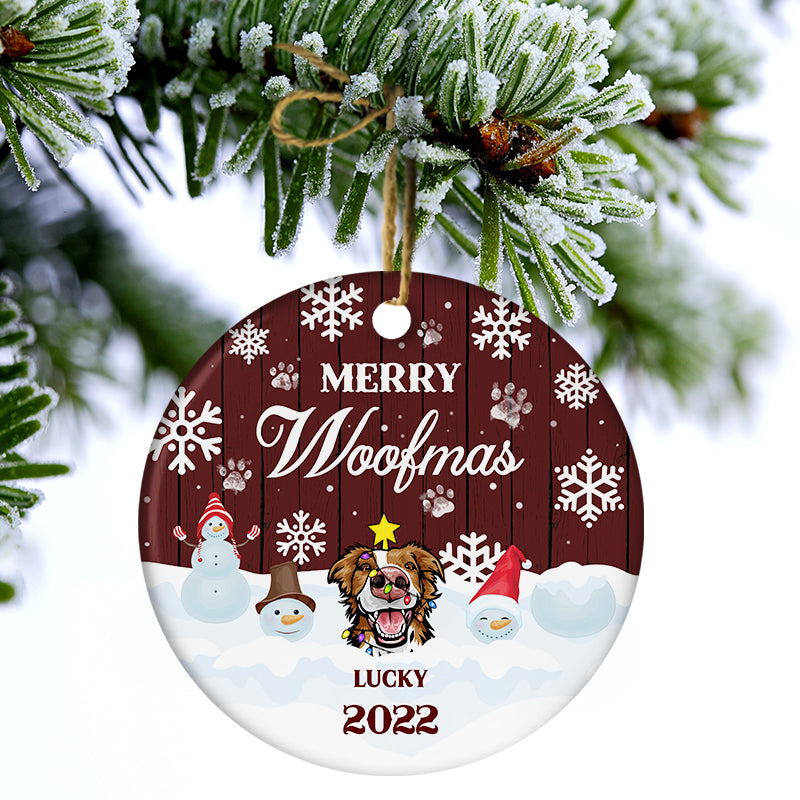 Merry Woofmas - Christmas Gift For Dog Lovers - Personalized Custom Circle Ceramic Ornament