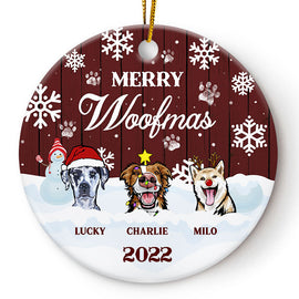 Merry Woofmas - Christmas Gift For Dog Lovers - Personalized Custom Circle Ceramic Ornament