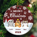 Meowy Christmas - Christmas Gift For Cat Lovers - Personalized Custom Circle Ceramic Ornament