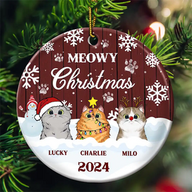 Meowy Christmas - Christmas Gift For Cat Lovers - Personalized Custom Circle Ceramic Ornament