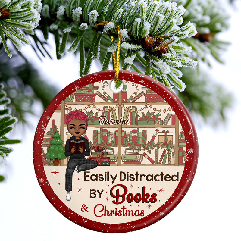 Just A Girl Who Loves Books & Christmas - Christmas Gift For Reading Lovers - Personalized Custom Circle Ceramic Ornament