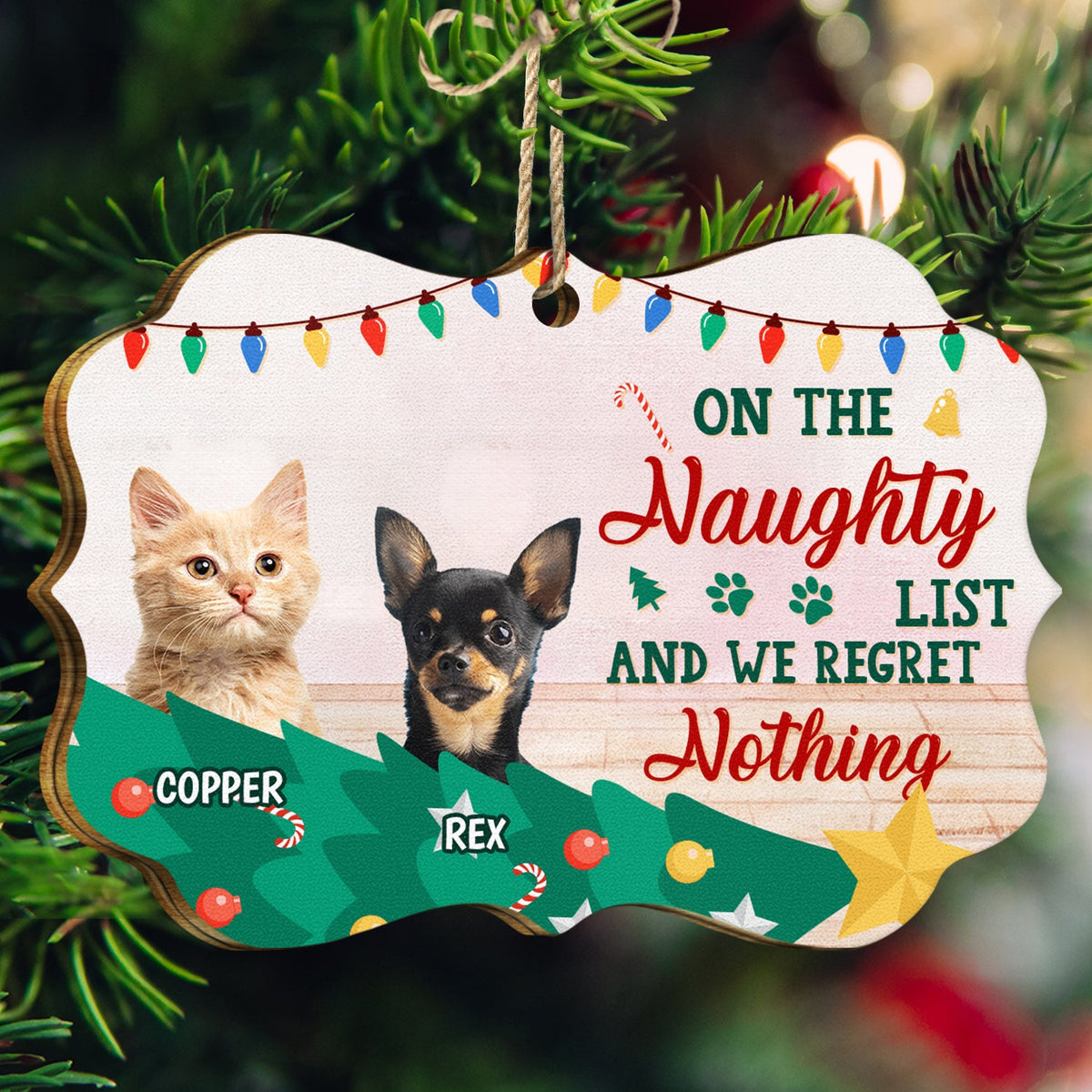 Custom Photo Pet Lovers Christmas On The Naughty List - Christmas Gift For Pet Lovers - Personalized Medallion Wooden Ornament